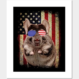 American Flag Chinchilla Cuddles, Stylish Tee for Pet Admirers Posters and Art